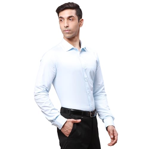 Image of Park Avenue Men's Cotton Polyester Blend Herringbone Pattern Slim Fit Semi Cutaway Collar Full Sleeve Formal Shirt
