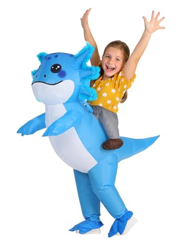 Kids Inflatable Axolotl Costume Funny Birthday Gift for Girls&Boys Blow Up Ride On Outfit for Party & Cosplay(Blue LXL)