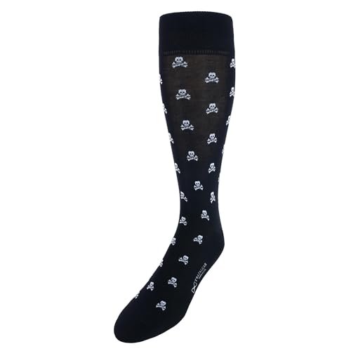 Trafalgar Men's Rodger Skull and Cross Bones Over The Calf Mercerized Cotton Socks