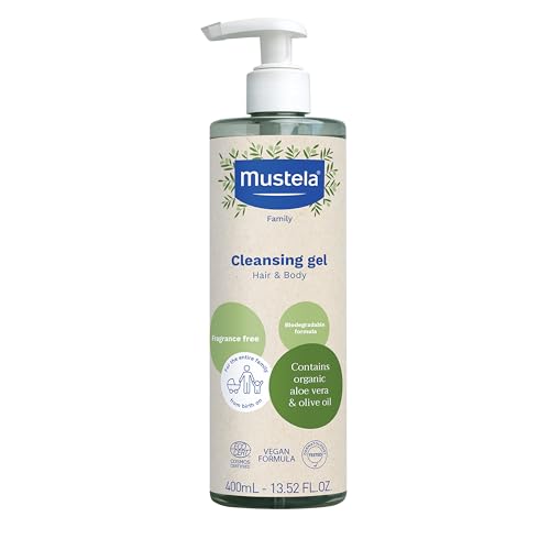 Image of Mustela Certified Organic Cleansing Gel - Natural Hair & Body Wash with Olive Oil & Aloe Vera - For Baby, Kid & Adult - Fragrance Free, Tear Free, Vegan & Biodegradable - 13.52 fl. oz.