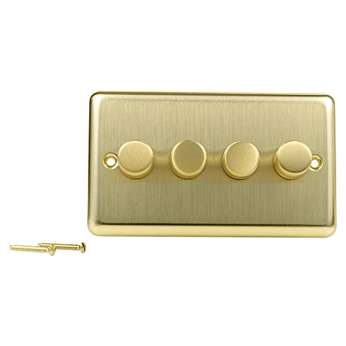 Volex 4 Gang Light Dimmer Flush/Angled Switches Socket Toggles (Brushed Brass (Gold) Angled)