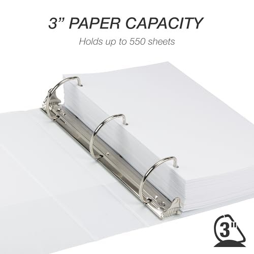 Image of Samsill Durable 3 Inch Binder, D Ring Binder, Customizable Clear View Cover, Pearl White, Holds 625 Pages