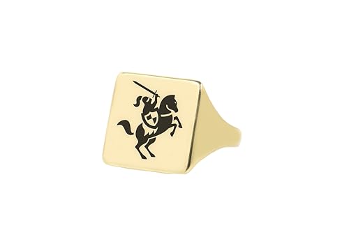 Bague héraldique carrée or 14k et chevalière gravée de royauté