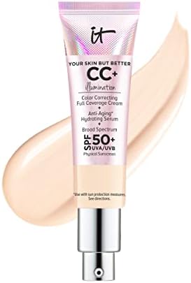 IT Cosmetics Your Skin But Better CC+ Cream Illumination, Fair Light (C) - Color Correcting Cream, Full-Coverage Foundation, Hydrating Serum & SPF 50+ Sunscreen - Radiant Finish - 1.08 fl oz
