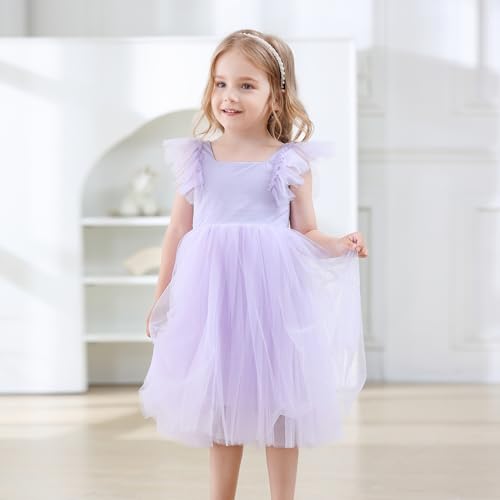 Image of Tutu.kk Toddler Girls Vintage Party Dress Ruffled Sleeve A-Line Tulle Flower Girl Dresses for Wedding,Birthday