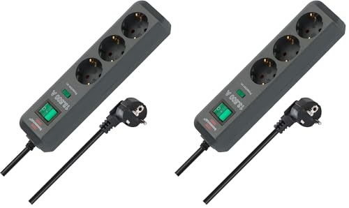 Brennenstuhl Eco-Line regleta de enchufes con 3 Tomas de Corriente y protección contra sobretensiones (Cable de 1,5m, Interruptor Iluminado, protección sobretensión hasta 13.500A) Antracita