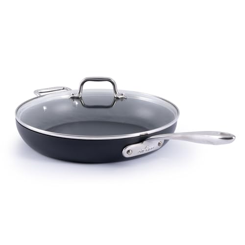 All-Clad HA1 Expert Nonstick 12-Inch Chef's Frying Pan with Tempered Glass Lid, Stay-Cool Ergonomic Handle, Dishwasher-Friendly, Oven-Safe Up to 350°F, Induction, Compatible with All Cooktops, Black