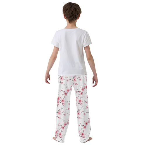 Cherry Blossoms Branch Long Pajama Pants Elastic Waist PJ Bottoms with Pockets S A1102954