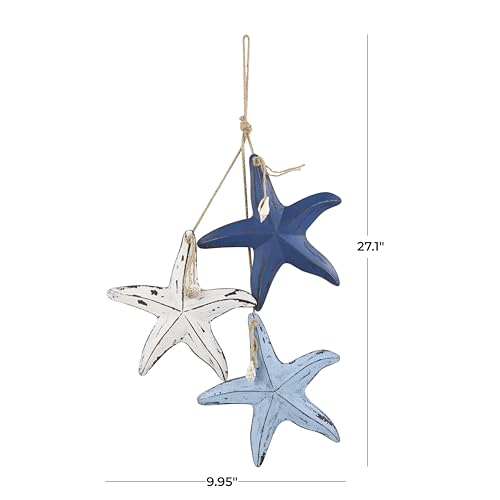 Deco 79 Wooden Starfish Home Wall Decor Distressed Layered Wall Sculpture with Hanging Rope and Decorative Shell Accents, Wall Art 2" x 10" x 27", Blue - Image 6
