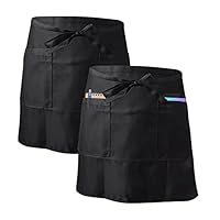 Kioiner 2 Stück Vorbinder Schürze, Schwarze Taillenschürze mit 2 Taschen, Bistroschürze Backschürze, Kellnerschürze Kochschürze, für Restaurant, Bar