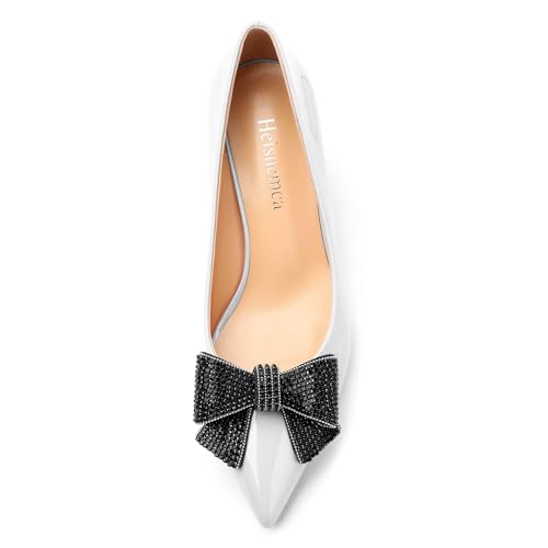 Image of Heels for Women Closed Patent Pointed Toe Bow Pumps Slip on Kitten Low Heels Wedding Party Dress Office Shoes 2.5Inch