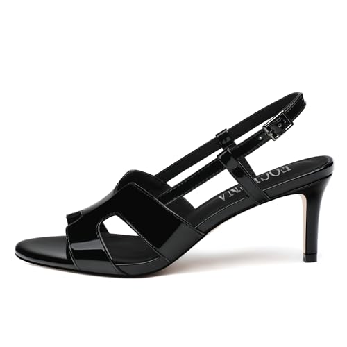 FOGEENA Women's Heeled Sandals Shoes, Peep Toe Mid Heel Ankle Strap Sandals for Women, Patent Leather Open Toe H Shaped Strappy Heels, Ladies Slingback Kitten Heel Sandals 2.5"2