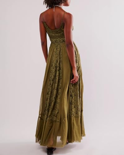 Gacaky Summer Dress for Women Casual Lace Floral Embroidered Bohemian Maxi Dress Flowy A Line Beach Long Dress3