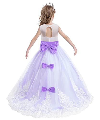 REXREII Flower Girls Lace Applique Wedding Tulle Dress Sleeveless First Communion Birthday Christmas Party Dance Ball Gown 5