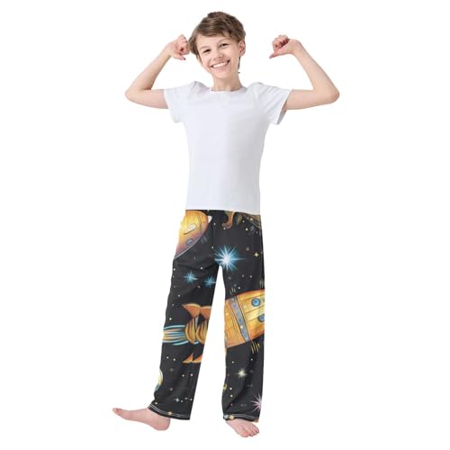 ZZXXB Space Airship Star Boys Long Pants Soft Trousers Elastic Waist Kids Lounge Bottoms with Pockets S-XL3