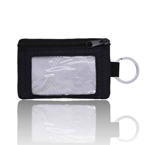 Minimalist Wallets for Men and Women - RFID Blocking Secure Travel Wallet by with Clear ID Window and Key Ring (Black+Gray)