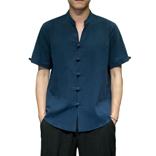 Chemise décontractée style chinois en coton lin contre la chaleur estivale
