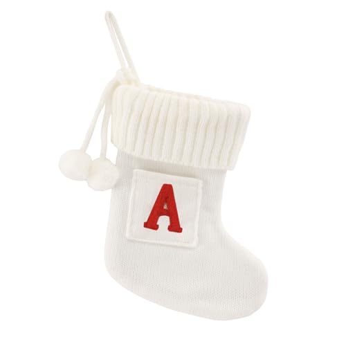 OJCHRLKF 8.5 Inches Mini Initial Monogram Embroidered Christmas Stocking Red,White with Cute Pockets Christmas Stocking Family Fireplace Hanging Ornament Xmas Holiday Decor Gift-Letter-White-A-68