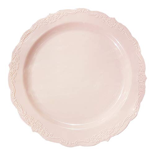 Elegant Pink Vintage Round Disposable Plastic Salad Plates - 7.5" (Packs of 10) - Premium Quality & BPA-Free Materials, Perfect for Any Occasion