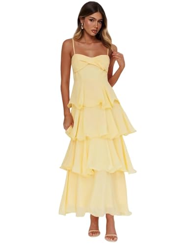 Tiered Chiffon Bridesmaid Dresses for Women 2025 Ruffle Long Formal Wedding Party Gown