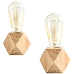 Lampara Bambu Azul OuXean 2 uds.Lámpara de mesa pequeña Lámpara de noche con base de madera de diamante junto a la lámpara, E27 60W Perfecta para dormitorio, salón u oficina (sin bombilla)