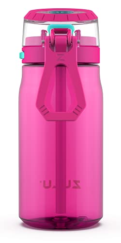 Zulu Kids Flex 16Oz Tritan Plastic Water Bottle With Silicone Spout, Leak-Proof Locking Flip Lid And Soft Touch Carry Loop For School Backpack, Lunchbox, And Outdoor Sports, Pink #TOP3