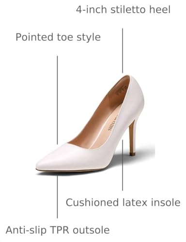 DREAM PAIRS Women's Closed Pointed Toe High Heels,White/Pu,6 - image 3