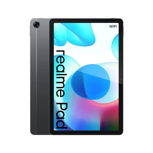 realme Pad、WiFiタブレット、2Kディスプレイ10.4インチWUXGA+、クアッドドルビースピーカー、MTK Helio G80、7100mAhバッテリー、クイックチャージ18W、メタルボディ、6.9mm、Android11、4GB+64GB、最大1TB、グレー