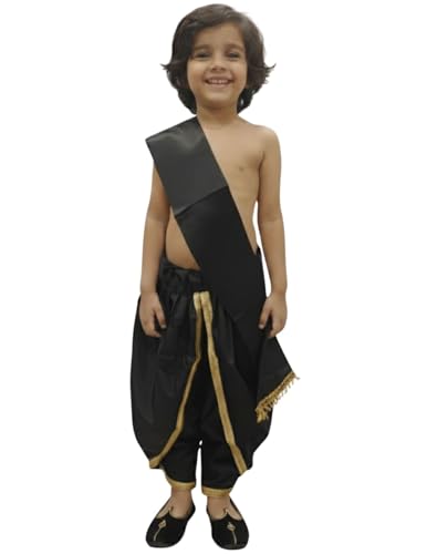 Image of BookMyCostume Indian Traditional Costume for Kids | Ramayana Dress for Boys | Black Dhoti with Patka Dussehra Dress | Mythology Fancy Dress Costume for School Annual Day Performance | 4-5 Years