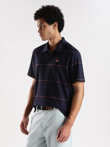 Image of Striped Relaxed Fit Cotton Polo T-Shirt