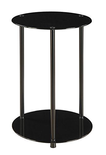 Convenience Concepts Designs2Go 2-Tier Round End Table, Black Glass