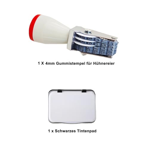 Eier-Datumsstempel Set, 4mm Gummistempel mit Stempelkissen, Deutsch Monatsstempel für Hühnereier und Geflügeleier