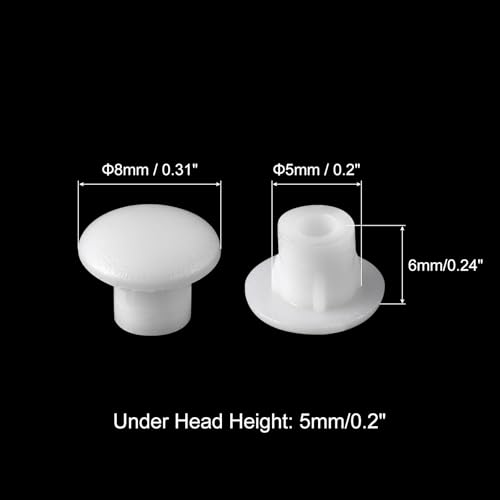 Image of uxcell Screw Hole Plugs, 5mm(3 /16 inch) Dia PP Snap in Shelf Button Flush Type Caps for Furniture Cabinet Cupboard, Milky White 96 Pcs