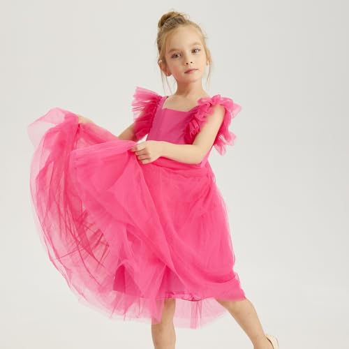Image of Tutu.kk Toddler Girls Vintage Party Dress Ruffled Sleeve A-Line Tulle Flower Girl Dresses for Wedding,Birthday