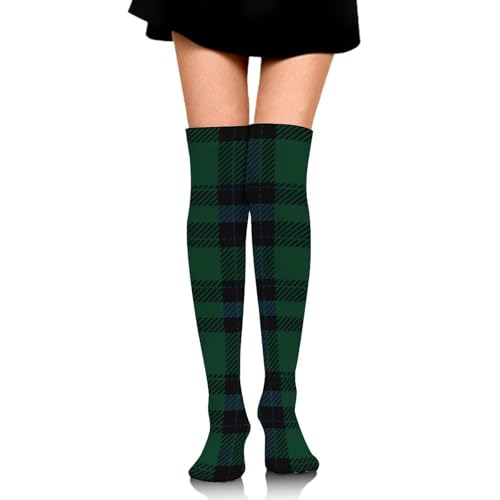 PUYWTIY Soft Thigh High Socks, Green Scottish Tartan Check Plaid Funny Stockings Elastic Over the Knee Sock Non Slip Long Tube Stocking Fashion Costume Accessories
