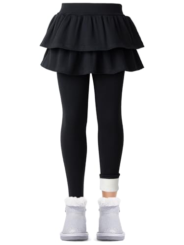 Mädchen Leggings mit Rock Winter Baumwolle Thermo Leggings Kinder Dicke Gefütterte(140, Schwarz02)