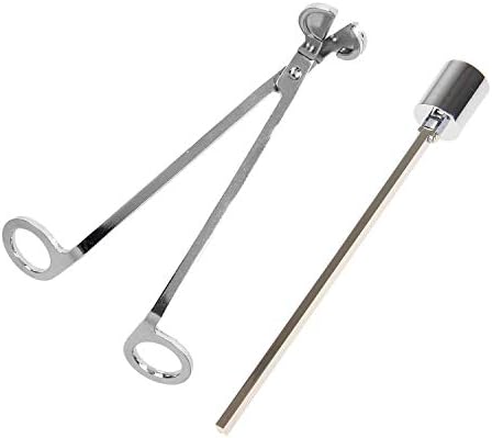 MUXSAM Candle Wick Trimmer and Snuffer Set Bell Shaped Stainless Steel Flamer Long Handle Put Out Fire Wick (1pc Candle extinguisher and 1pc Candle cutter) Silver