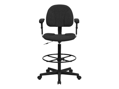 Flash Furniture Bruce Black Patterned Fabric Drafting Chair with Adjustable Arms (Cylinders: 22.5''-27''H or 26''-30.5''H)