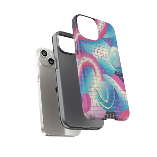 Coque rigide iPhone 14 rose anti-traces et rayures à motif géométrique 3D