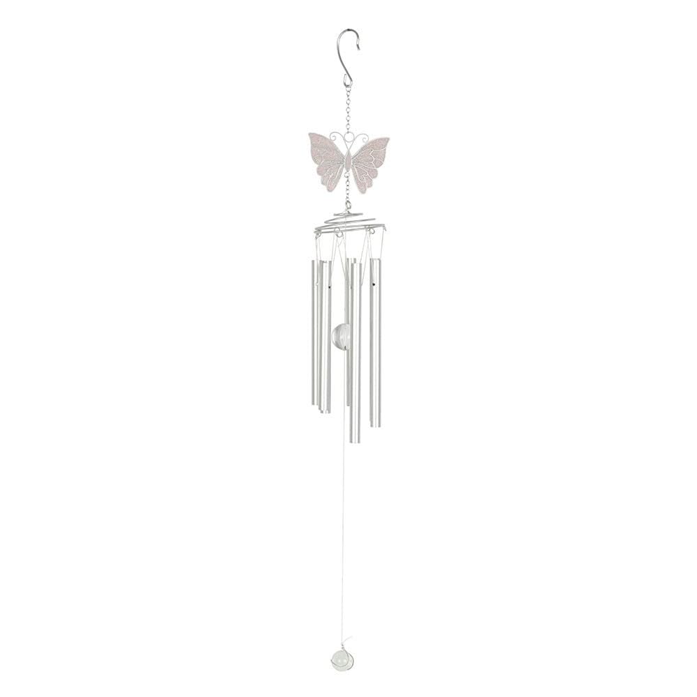 Something Different  White Butterfly Windchime - Silver