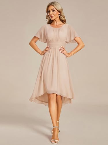 Image of Ever-Pretty Women's Chiffon Crew Neck Empire Waist Wedding Guest Dress Summer Short Sleeve Semi Formal Dresses 02053