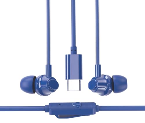 Image of Wired in-Ear Earphones with USB Type-C Connector, Magnetic Buds, Inline Remote, 1.2 Meter Cable, Navy Blue (Navy Blue)