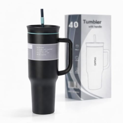 Image of HomeCloud 1200ml Insulated Coffee Tumbler with Lid - Double Wall Travel Mug for Hot & Cold Drinks, Leak-Proof, Durable, Portable, Stylish Stainless Steel Design (Black B)