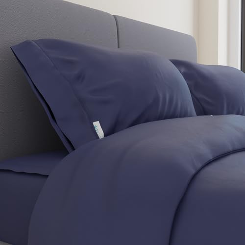 Image of QuickZip Percale Pillowcase Standard /Queen Size (20 inch X 32 inch), Set of 2, 100% Cotton Pillow Covers with Envelope Closure, Deep Navy