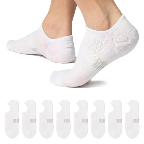 Sunew No Show Liner Socks Women Men Low Cut Invisible Socks for Casual Shoes 8 Pairs White Medium