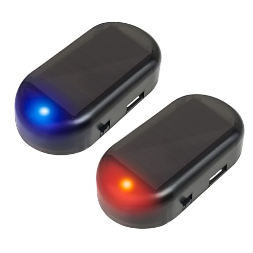 2 Stück Alarmanlage Auto, Solar Power Dummy Alarm LED Diebstahl Blinken, Alarmanlage Diebstahlsicherung, für Auto Sicherheitssystem, Dummy Anti-diebstahl Blinklampe(Rot und Blau)