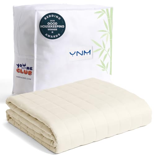 Image of YnM King Size Cooling Weighted Blanket for Adults (88x104 Inches, 40 Pounds, Champagne Beige), Perfect for Hot Sleepers with Cooling Rayon, Heavy Bed Blanket for Couple on Queen or King Bed