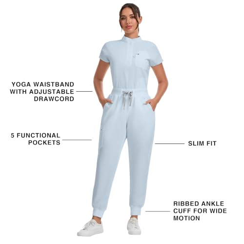 Image of Kitmaz Scrub Pants for Women - Mid Rise 4-Way Stretch Anti-Wrinkle Slim Fit Jogger Pants, Drawstring & 5 Pockets