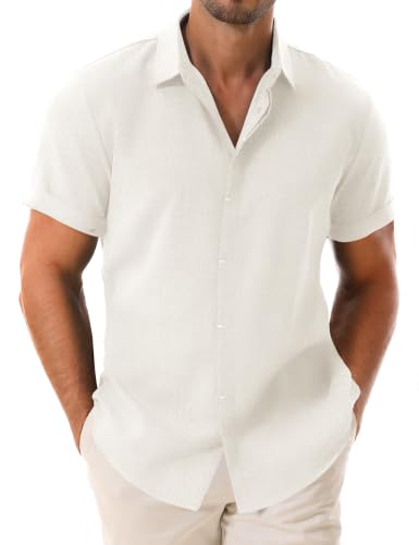 Drazivon Men's Linen Short Sleeve Button Down Casual Beach Shirts White M - image 1