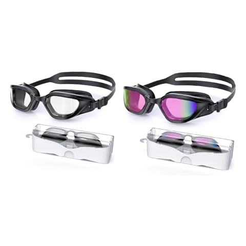 Vegemono Swim Goggles, 2 Pack Swimming Goggles Adults, Anti-Fog UV Protection Goggles, No Leaking Pool Goggles for Men Women Cover